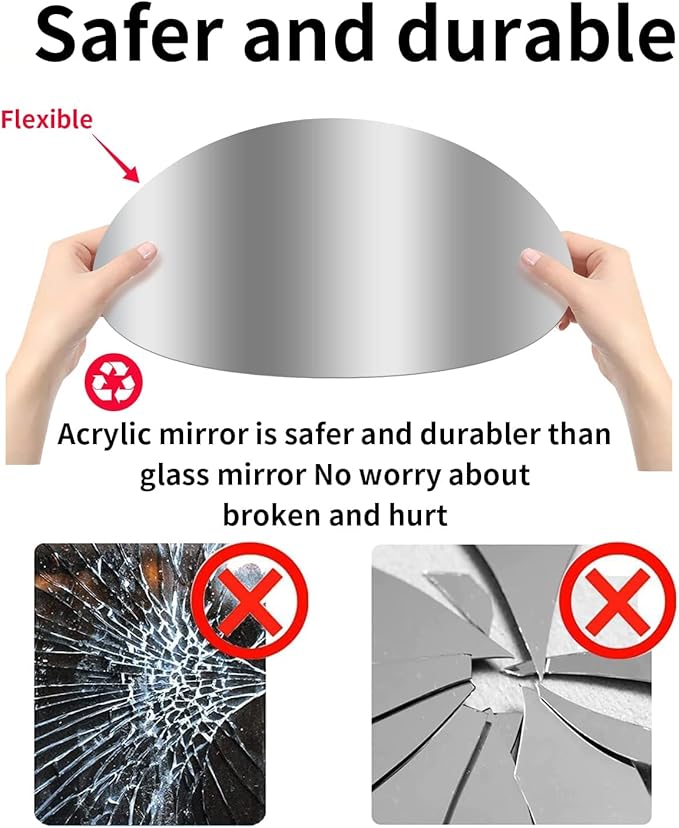 DARENYI 12'' Round Wall Mirror Tiles High Clear Reflecticon Self Adhesive Acrylic Mirror Sheets Circle Stickers for Bathroom, Bedroom, Door, Home Decor