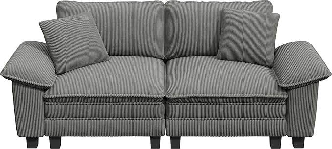 PHI VILLA Cloud Modular Couches Sets, 87.5" Sectional Loveseat Sofa with Upholstered Deep Seat, 2-Seater Comfy Couches for Living Room Bedroom, Corduroy Fabric, Grey