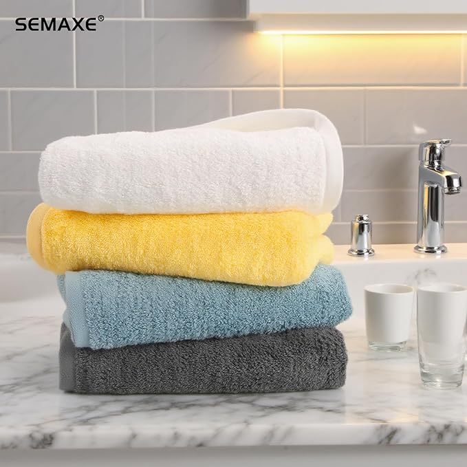 SEMAXE 12 Pack Hand Towels for Bathroom, 100% Cotton Towels with Hanging Loops, Soft and Highly Absorbent,Hand Towel Set for Gym, Shower, Hotel, Spa and Kitchen, Grey+Yellow