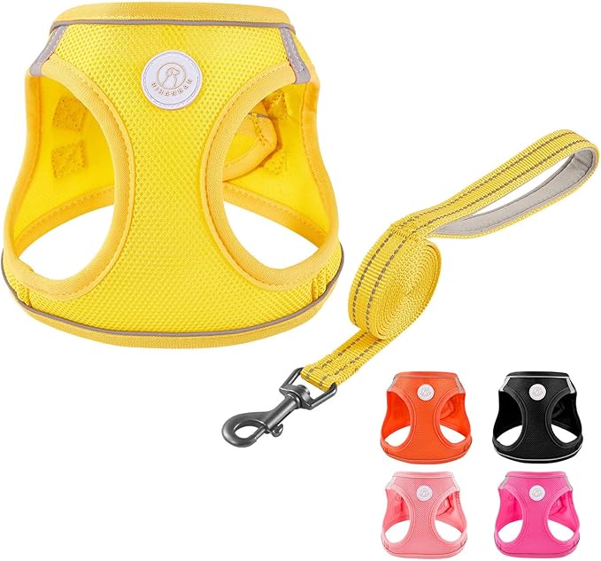 Soft Mesh Dog Harness and Leash Set, No Pull Puppy Harness and Leash Set, Reflective Step in Harness for Small Medium Dogs, Easy Walk Escape Proof Vest Harnesses (Yellow, M)