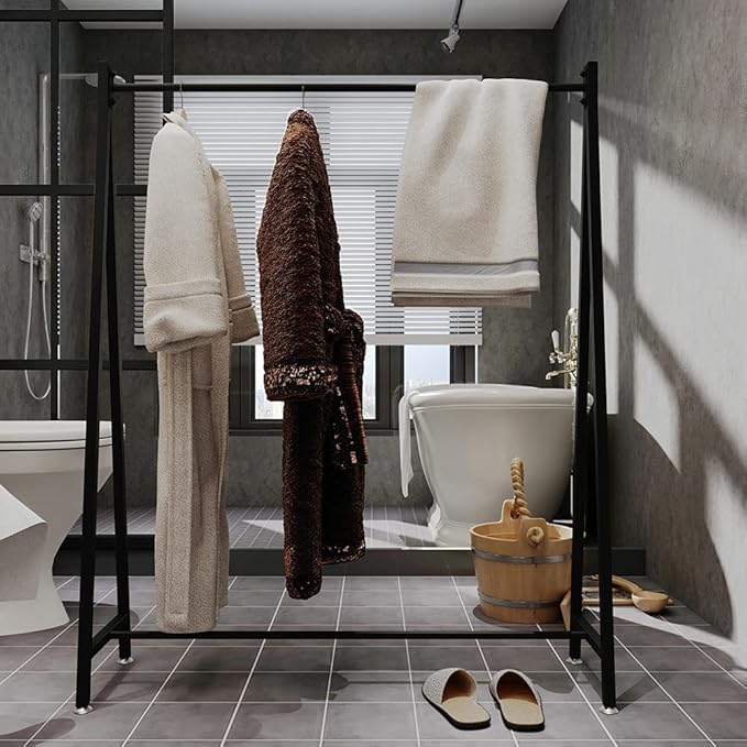 DR.IRON Black Metal Clothing Rack, Industrial Clothes Rack with Top Rod Heavy Duty Clothing Rack for Hanging Clothes for Home Bedroom,Clothing Store, Laundry Room