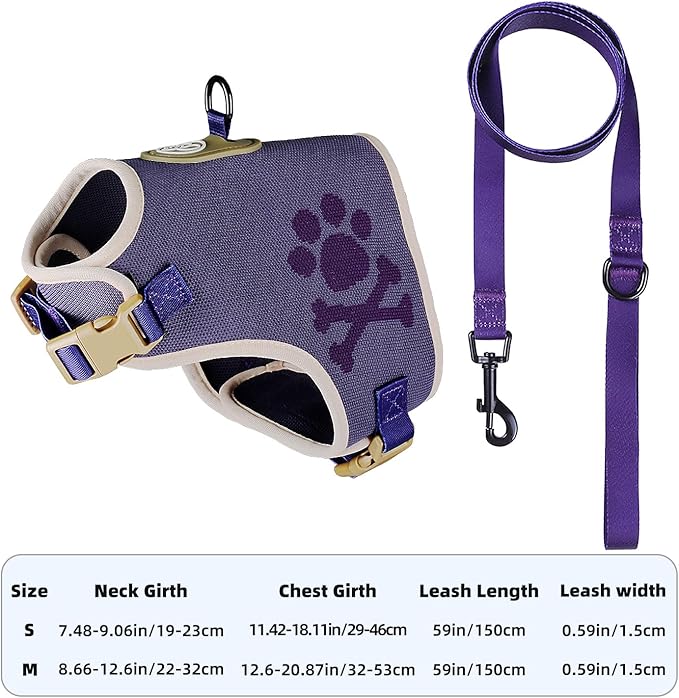 EVERKING Cat Harness and Leash Set, New Fly Fabric, Soft and Breathable, Adjustable cat Walking Jacket, Fashionable cat Vest (Purple, M(Neck 8.66"-12.6", Chest 12.6"-20.87", 12-19lbs))