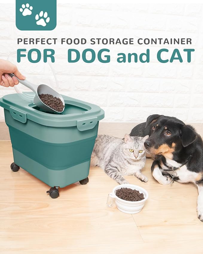 20-23 Lbs Dog Food Storage Container - Collapsible Dog Food Container with Attachable Casters and Scoop,Small Container, Pet Food Storage Containers to Keep Dry Food Fresh,Easy to Move
