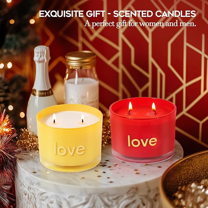 KONNI Red Rose Love Soy Scented Candles for Home, 2 Wick 12.35oz Luxury Aromatherapy Candle for Women Men, 60 Hours Long Lasting Candle, Clean Burning Jar Candle, Romantic Gifts for Mon Wife