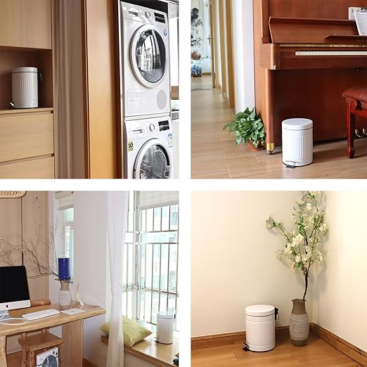 5 L Round Step Pet Trash with Lid,Mini Metal Pedal Bin,Small Garbage Can Wastebasket for Home,Car or Office,White