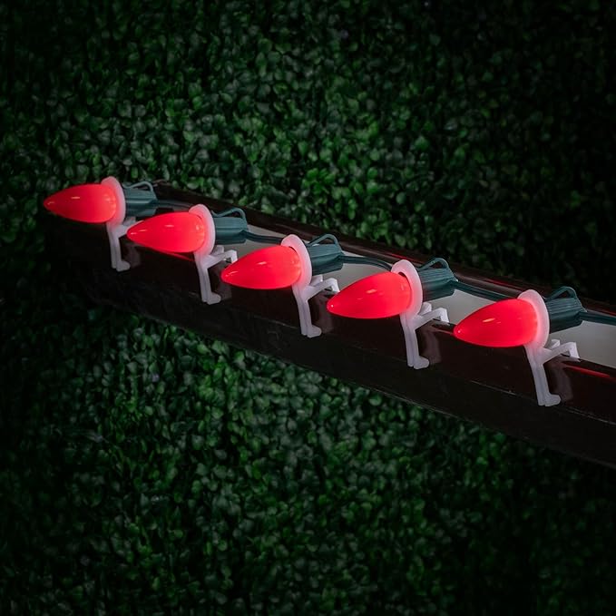 Novelty Lights 25 Feet 25 Light C9 Ceramic Style LED String Lights, Red, Pre-Lamped Holiday Lights on Green Wire, UL Listed Indoor/Outdoor, Connectable End-to-End
