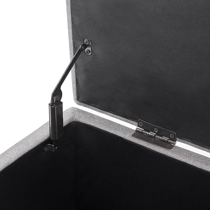 HUIMO 51-inch Storage Bench Ottoman with Removable Tray, Cotton Linen Blend Fabric, Button Tufted, Safety Hinge, 300lb Weight Capacity, Gray