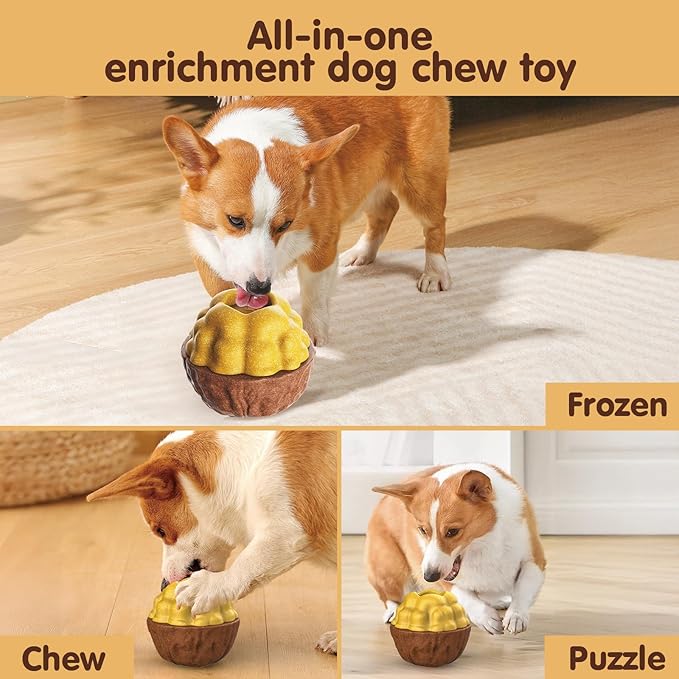 Freezable Dog Chew Toy, Long-Lasting Rubber Treat Dispenser for Aggressive Chewers, Interactive Dental Toy with Frozen Treat Holder, Easy to Clean,Anxiety Relief