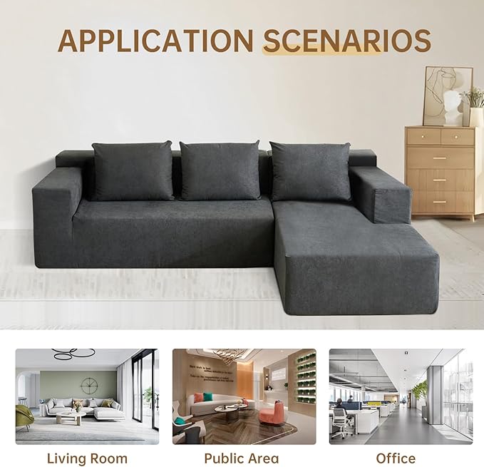 ANONER 103” Cloud Sectional Sofa L-Shaped Boneless Couch, Modern Minimalist Modular Free Combination Foam Sofa with Deep Seat for Living Room, No Assembly Required, Dark Grey