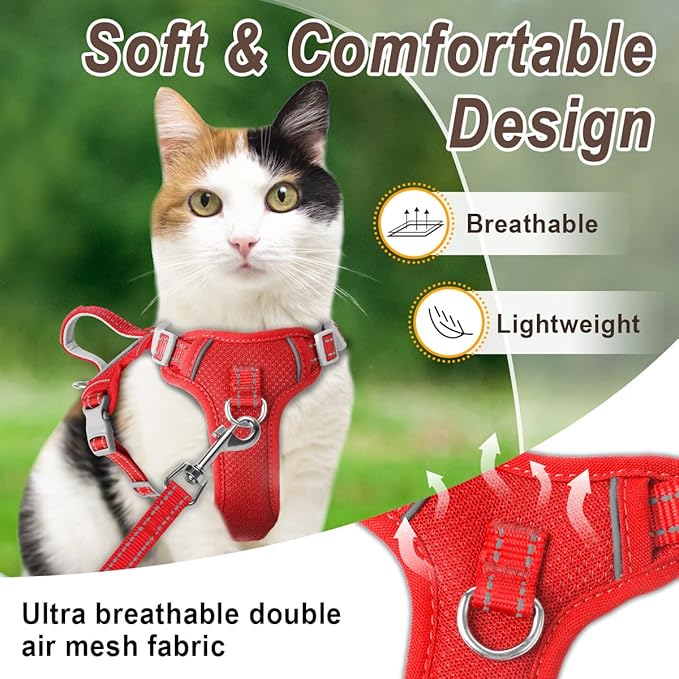Cat Harness and Leash Set for Walking Escape Proof for Small Large cat Kitten Harness with ID tag Pocket (Red,XS)