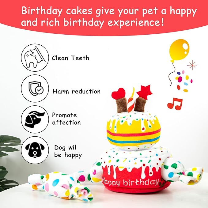 Hollypet Hide and Seek Squeaky Dog Toy, Designed Interactive Puzzle Plush Stuffed Puppy Toys,Cake