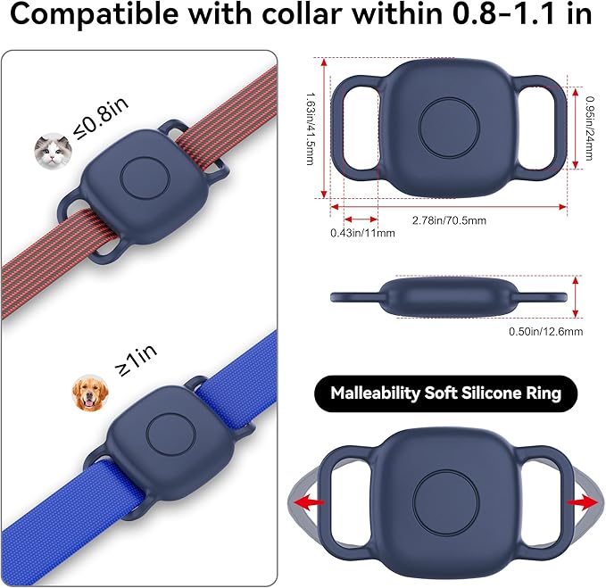 DDJ 2-Pack Dog Collar Holder for Tile Life360 Mate (2024) 2022 Tracker, Waterproof Silicone Cover Full-Body Protective Case for Tile Mate Tracker Cat Collar, Ultra Durable/Scratch Resistant,Navy Blaze