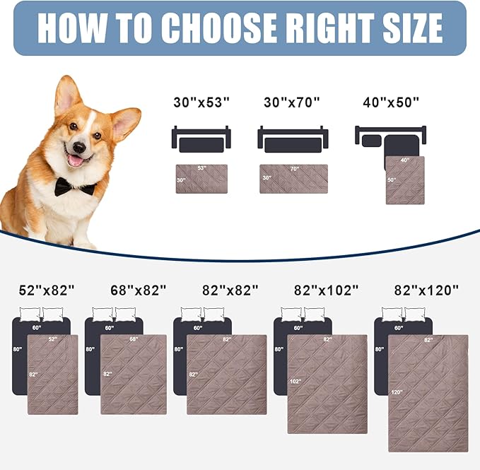 Smiry Waterproof Dog Blanket, Reversible Dog Bed Cover Pet Blanket, Soft Pet Couch Covers for Sofa Washable, Bed Couch Sofa Furniture Protector for Puppy Cat Kids (52"x82", Greyish Brown/Brown)