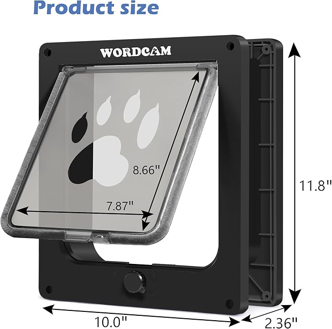Wordcam X-Large Cat Door, Strong Cat Door for Interior Exterior Doors, 4 Way Locking Pet Door for Cats Up to 25lbs, Cat Flap for Kitten Doggies, Easy Installation, Weatherproof (Black,XL)