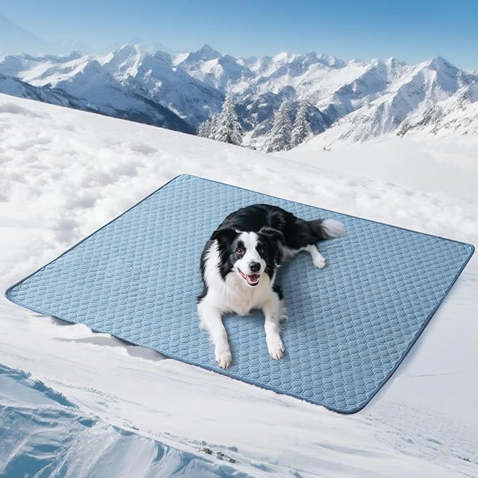 Soulbond Cooling Mat for Extra Large Dogs - 60"x80" Washable Cooling Pad for Puppy, QMAX>0.3, Anti-Slip Bottom, Portable Summer Cool Kennel Bed Pad for Outdoor/Indoor/Cars/Travel Use, Ocean Blue