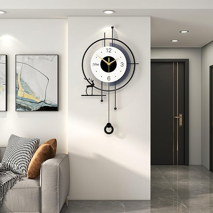 Large Wall Clock for Living Room Decor Modern Pendulum Wall Clock Silent Non-Ticking Battery Operated for Living Room Office Bedroom Kitchen 25inch Designer Wall Clocks Wall Decor for Home Indoor