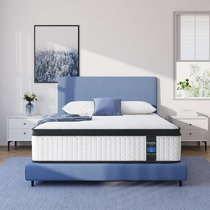 Inofia Twin XL Size Mattress, 14 inch Hybrid Twin XL Mattress in A Box,Ultra Comfort Memory Foam Layer, Medium Feels, Cooling Breathable Cover,Low Motion Transfer Supports for Any Sleep Position