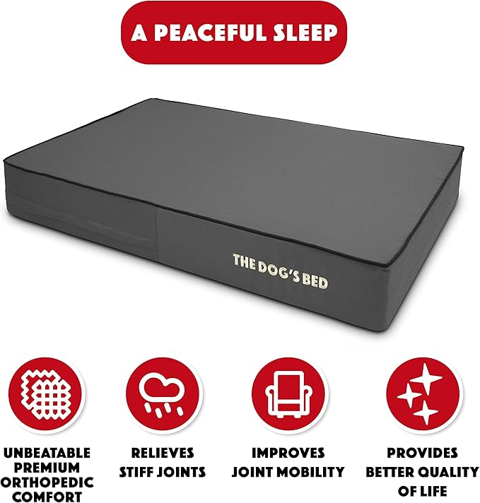 The Dog’s Bed Orthopedic Memory Foam Dog Bed, Large Grey & Black 40x25, Waterproof, Supportive Dog Bed with Replaceable Covers, Veterinary Approved