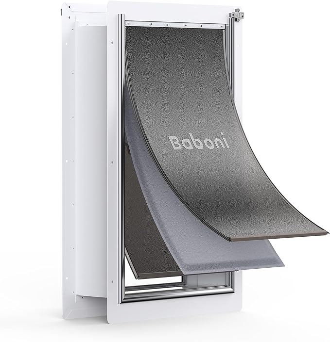 Baboni 3-Flap Pet Door for Wall, Steel Frame and Telescoping Tunnel, Aluminum Lock, Double Flap Dog Door and Cat Door, Strong and Durable (Pets Up to 220 Lb) -X-Large