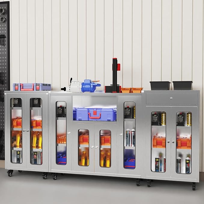 ZZV Stainless Steel Storage Cabinet, Rolling Kitchen Cabinet with Wheels, Heavy Duty Floor Cabinet for Kitchen, Garage, Restaurant, Outdoor, No Assembly Required, D15.75 x W23.62 x H41.74