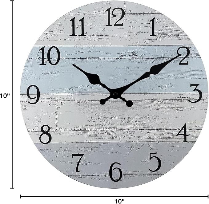 Plumeet Smaill Wall Clock, 10'' Frameless Wooden Wall Clocks with Silent Quartz Movement, Rustic Coastal Country Village Clocks Decorative for Kitchen Bedroom Living Room
