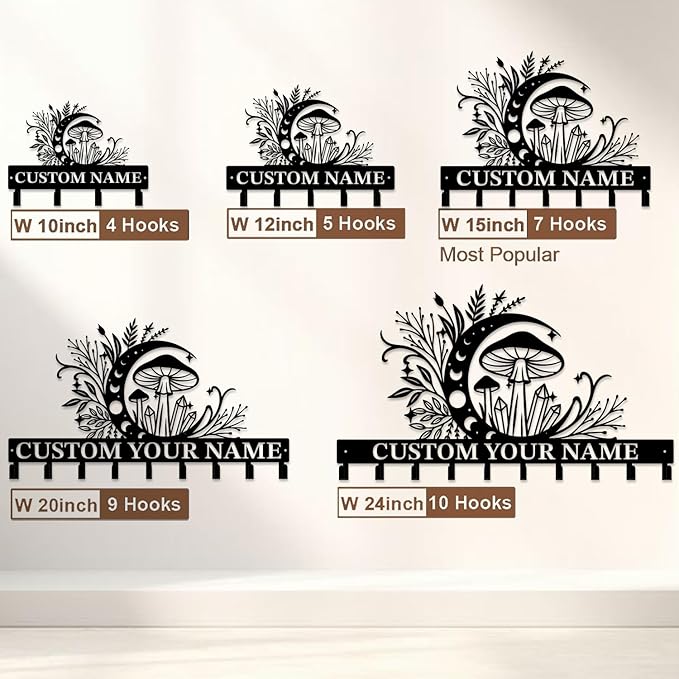 Customized Keys Holder - Personalized Mushroom Wonderland Key Hooks Wall Metal Sign Decor,Wall Holder,Door Hook (Style C)