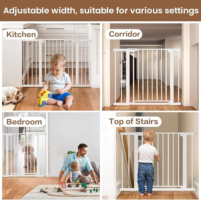 Baby Gate for Stairs - 29.6-46" Auto Close Dog Gate for Doorways, Extra Wide Child Gate Indoor, Walking Through Safety Gate for Kid, Pet Gates No Drilling White, Mom's Choice Awards Winner