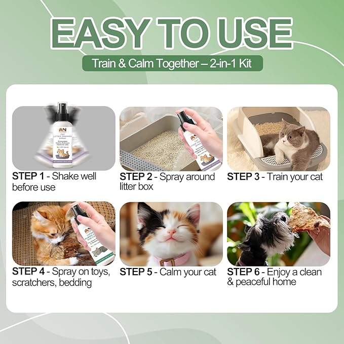 Cat Calming & Litter Training Spray Kit – 2-Pack 150ml Duo – Natural Catnip Calm Spray + Litter Box Attractant Spray – Safe Behavior Training Aid for Cats & Kittens