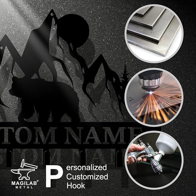 Personalized Custom Name Bear Key Wall Hooks,Metal Bear Keys Clothes Hooks,Metal Bear Wall Home Storage Decorative,For Front Door, Hallway, Kitchen, Bedroom,Keys,Hats (Style L)