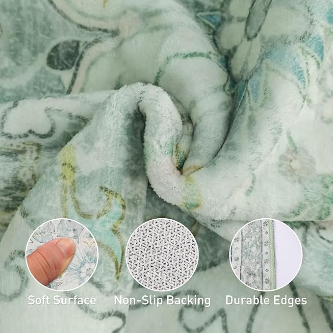 8x10 Soft Washable Area Rugs for Living Room and Bedroom, Non-Slip Stain Resistant Indoor Carpet, Cozy Floor Mat for Dining Room, Office, Under TableStain Resistant Green Floral