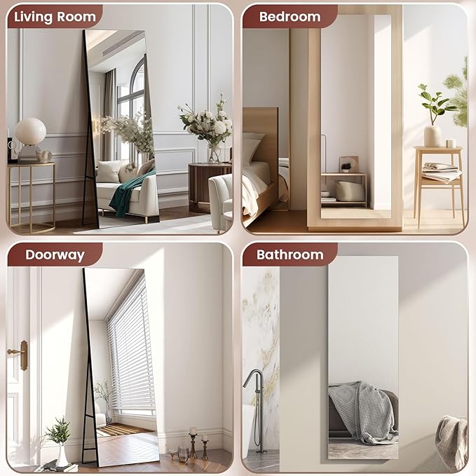 Kosmonia 56x18 Frameless Full Length Silver Coating Mirror w/Distortion Free, HD Reflection &Anti Desilvering, Tempered Glass & Shatter Proof Film Doubling Safety, Easy Setup w/Stand, Wall/Standing