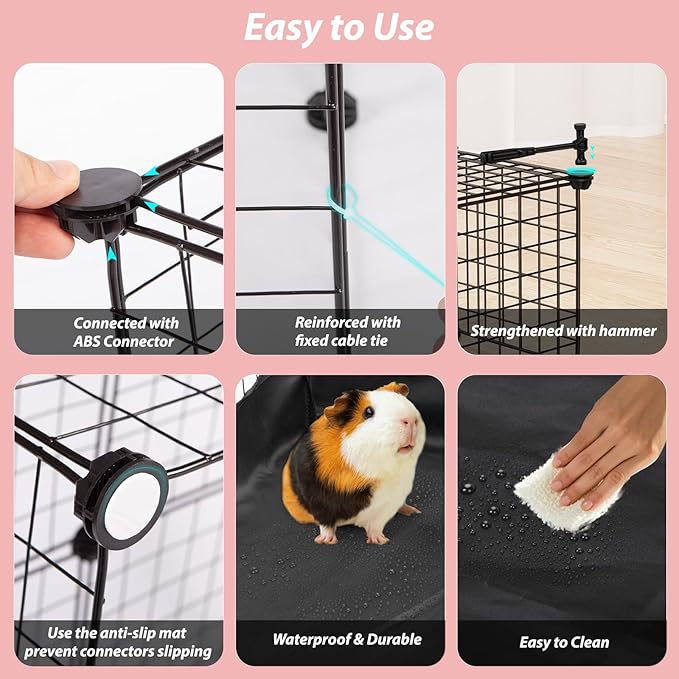 Small Animal Playpen with Waterproof Mat,Guinea Pig Cages,48"*24.6"*12.2"C&C Cage for Hamster,Rabbit,Hedgehog,Chinchilla,Ferret,Indoor Outdoor Portable Metal Wire Yard Fence,Metal Pet Panels-20pcs