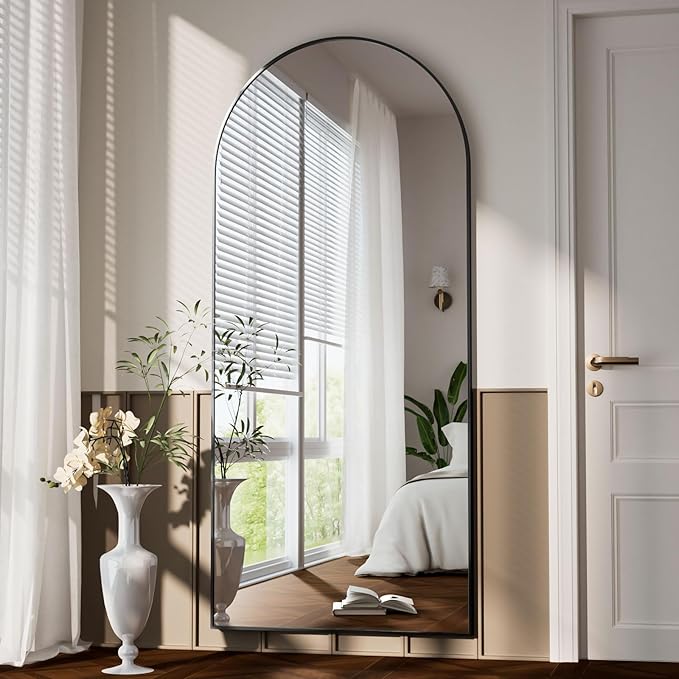 Arched Full Length Mirror 78"x35" - Floor Standing Body Mirror with Aluminum Frame,Leaning Hanging for Bedroom Cloakroom Living Room Black