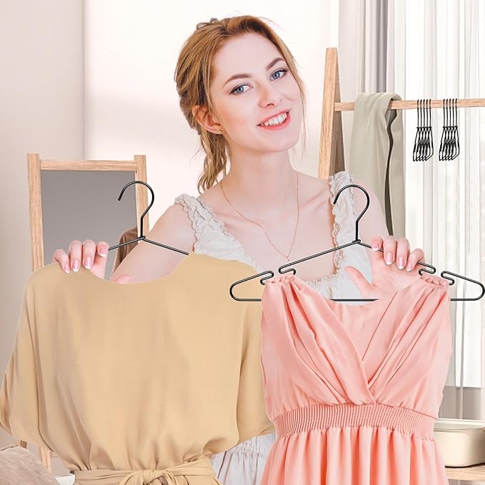 VWV 20 Pack Black Aluminum Hangers, 16.5 Inch Smooth and Durable Metal Shirt Dress Hanger, Lightweight and Sturdy Metal Hanger, Suit Jacket Dress Hangers
