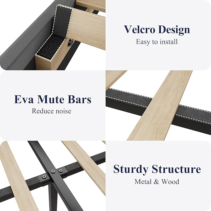 Allewie Queen Size LED Bed Frame with Charging Station, Velvet Upholstered Platform Bed with Geometric Wingback Headboard, Modern Frame with No Box Spring Needed, Easy Assembly, Grey