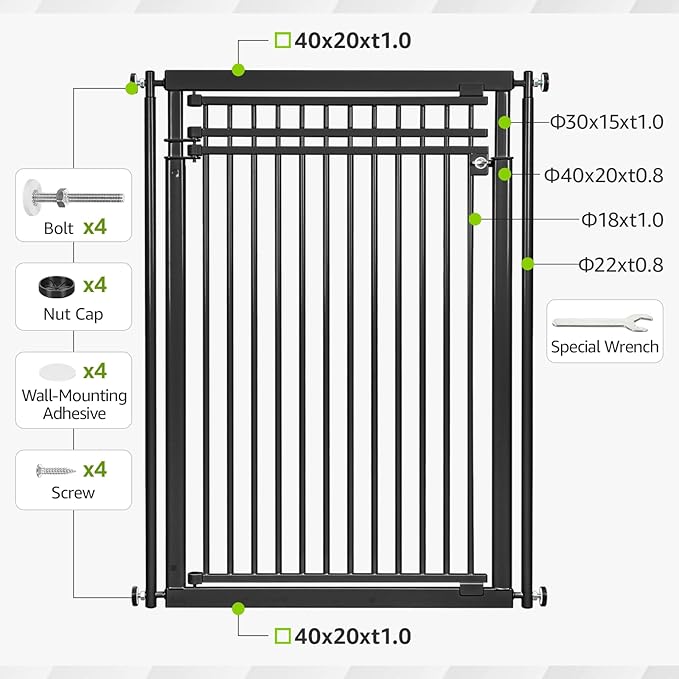 78.8" Extra Tall Cat Gate, 28.3-33" Wide Safety Metal Cat Door, Pressure Mounted Easy Walk Through Pet Gate with Door for Stairs, Doorways (Black)