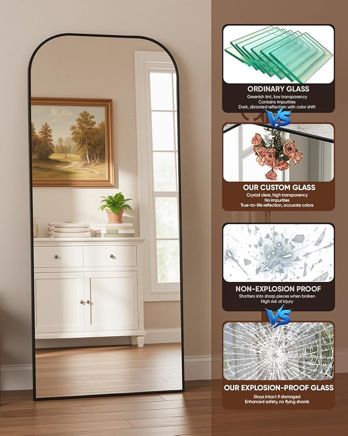Antok Full Length Mirror, 76"x34" Floor Mirror Freestanding, Arched Floor Standing Large Mirror Full Body Mirrors with Stand for Bedroom, Hanging Mounted Mirrors for Living Room, Black
