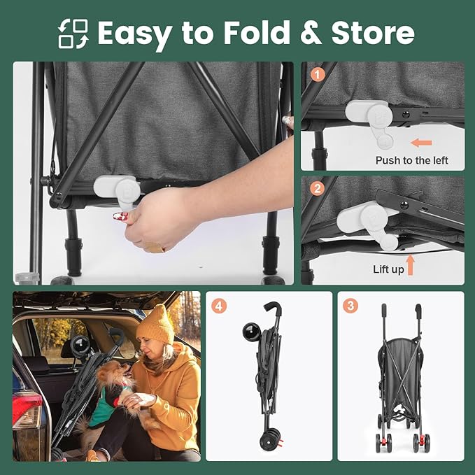 Wedyvko Umbrella Dog Stroller, Foldable Pet Stroller for Small Dogs Cats, with Carrying Strap and Cup Holder, Dog Poop Bags & Dispenser, Multicolor (Dark Grey)