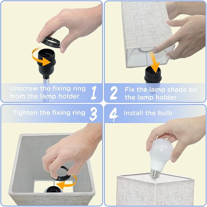 COZOO 3 Way Dimmable Touch Bedside Table Lamp with 3 USB Charging Ports 2 Outlets Power Strip,Black Charger Base White Fabric Shade,LED Desk Night Light for Bedroom/Nightstand/Living Room/College Dorm