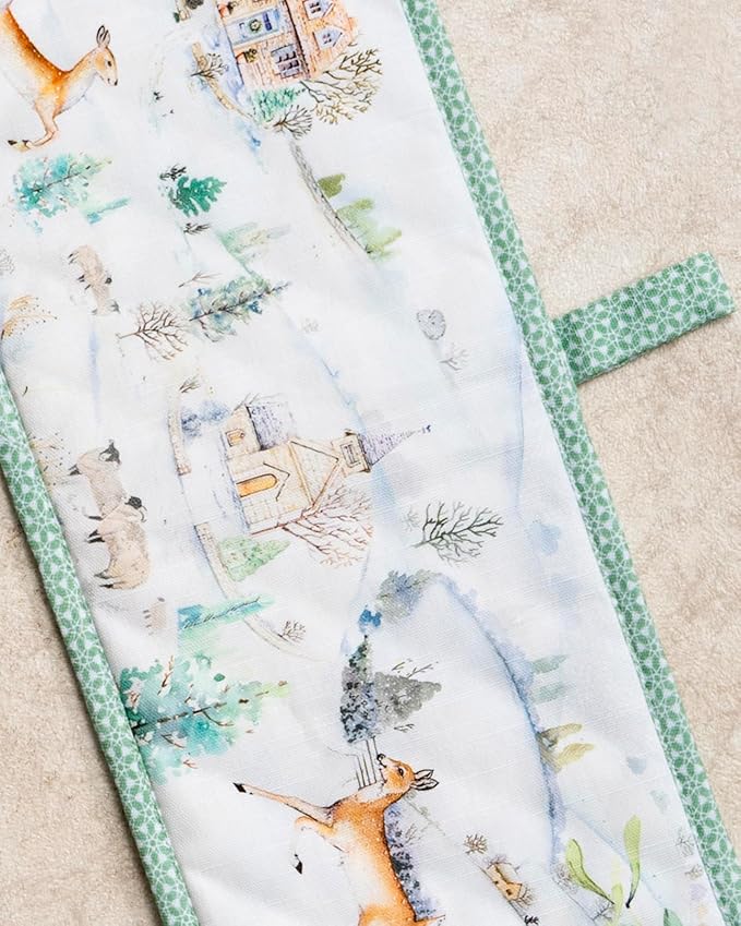 Maison d' Hermine Double Oven Mitt (7" x 35") 100% Cotton Heat Resistant BBQ Cooking Gloves with Loop for Thanksgiving Christmas Decorations Baking Cooking Barbeque Handling Hot Pan (Snowy World)