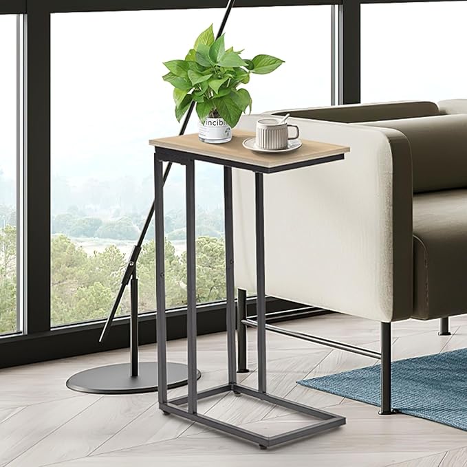 C-Shaped End Table, TV Tray Set of 2, Couch Side Laptop Table, for Living Room, Bedroom, Small Spaces, White, 2 Pack