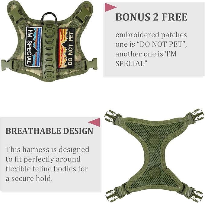Tactical Cat Harness for Walking Escape Proof,Adjustable Pet Vest Harness,Soft Mesh Padding Large Cat,Small Dog with Quick-Release Buckle and Rubber Handle