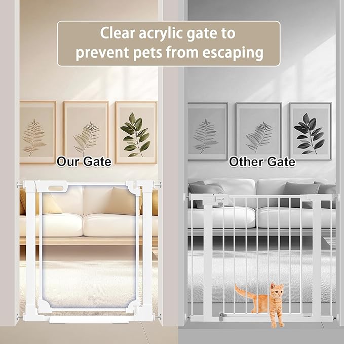 WAOWAO Clear Baby Gate for Stairs Modern Design Acrylic Auto Close Pet Gate, 29.52-37.79" Wide Safety Baby Gate for Doorways,White Clear Dog Gates Indoor, Hallways,Kitchen
