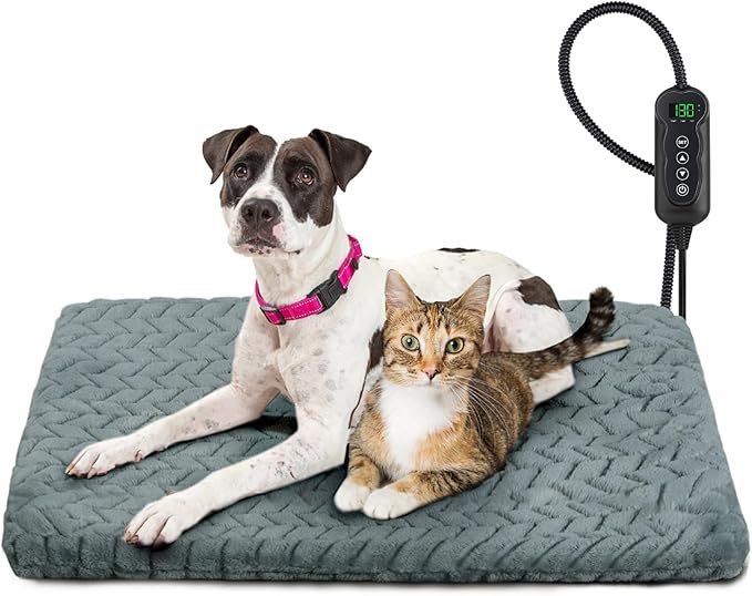 GASUR Heated Dog Bed, Waterproof Cat Heating Pad with Timer Temperature Adjustable, Indoor Heated Electric Pet Bed for Cats Dogs, Auto Power-Off, Anti-bite Pet Heated Pad, 28''x16'', Medium