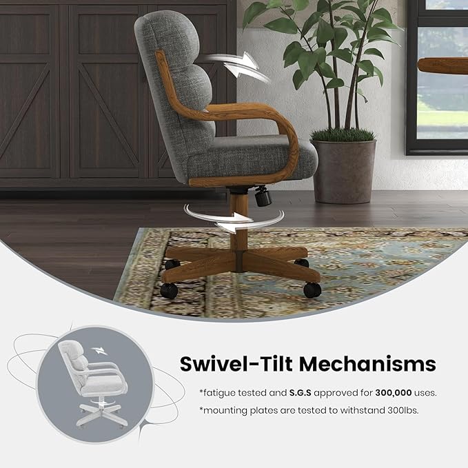 Chromcraft Douglas Set of 1 Casual Dining Chairs Classic Swivel Tilt Dinning Chairs with Casters, Wooden Arm Metal Pedestal Base Chairs with Rolling Wheels for Kitchen & Dining Room