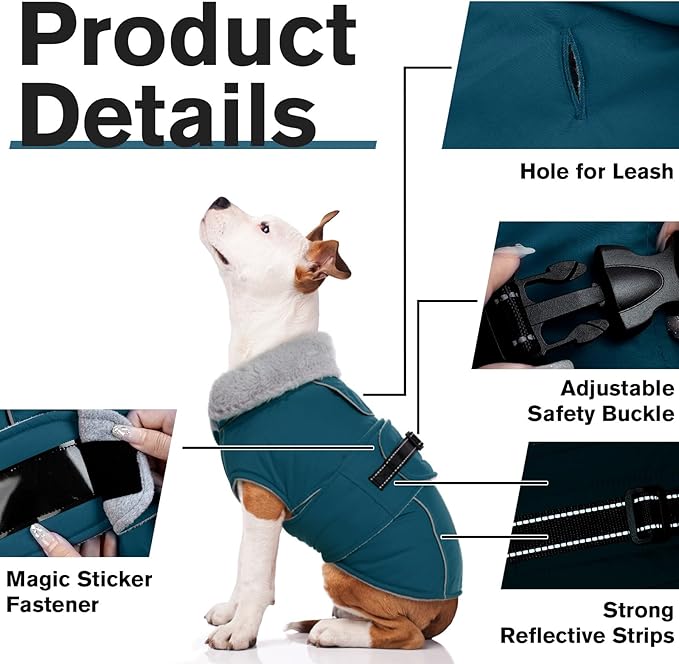 Lelepet Warm Dog Coat Reflective Fleece Vest Waterproof Dog Jacket with Adjustable Buckle Hook & Loop Windproof Cold Weather Coats for Small Medium Large Dogs, Dark Green, M
