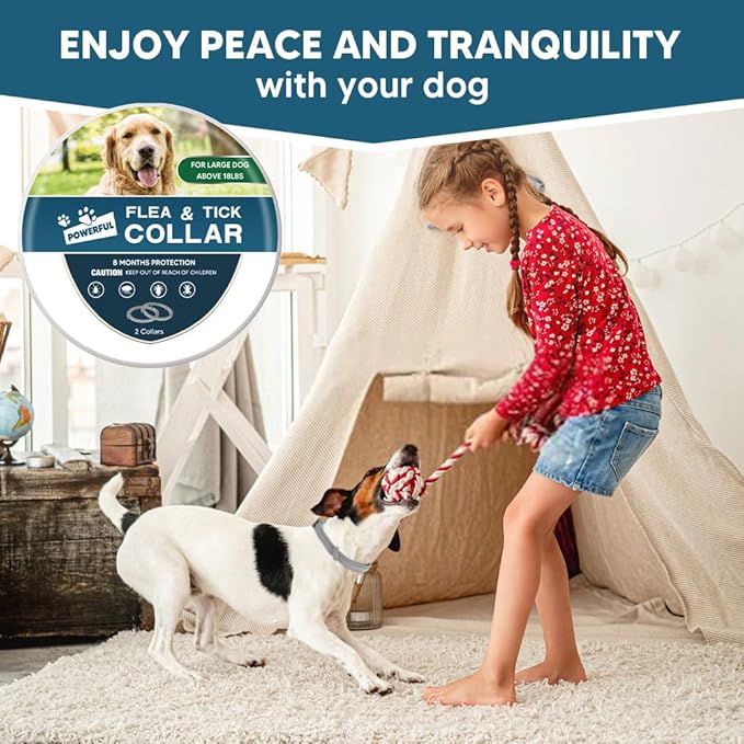 Dog Flea Collar,Flea and Tick Collars for Dog,Natural Ingredients,Adjustable,8 Months Protection-2P