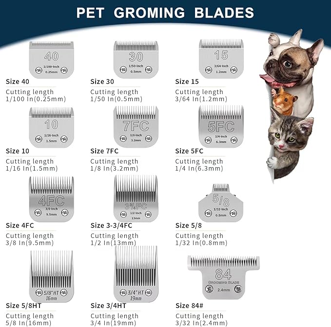 Pet Dog Grooming Detachable Ceramic Blades Kit,Compatible with Andis,Oster A5,Wahl KM10 Clippers,Cut Length 3/8"(9.5mm) to 3/4" (19mm), Large Size 4-Piece Set