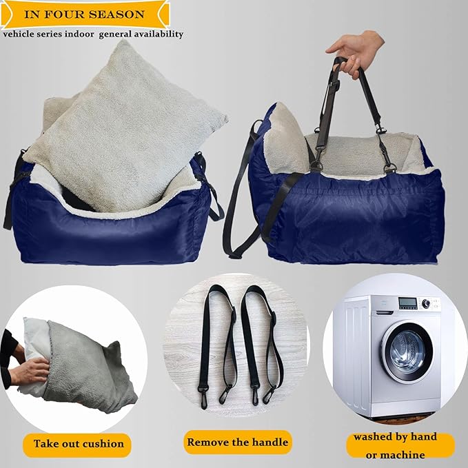 Dogs Car Seat for Small Dog,Fully Detachable and Washable Ultra Soft Cars Travel Bed,with Clip-on,Two Portable Handle and Storage Pockets Puppy Dog Booster Seats Under 25,Small Cat Car Seat