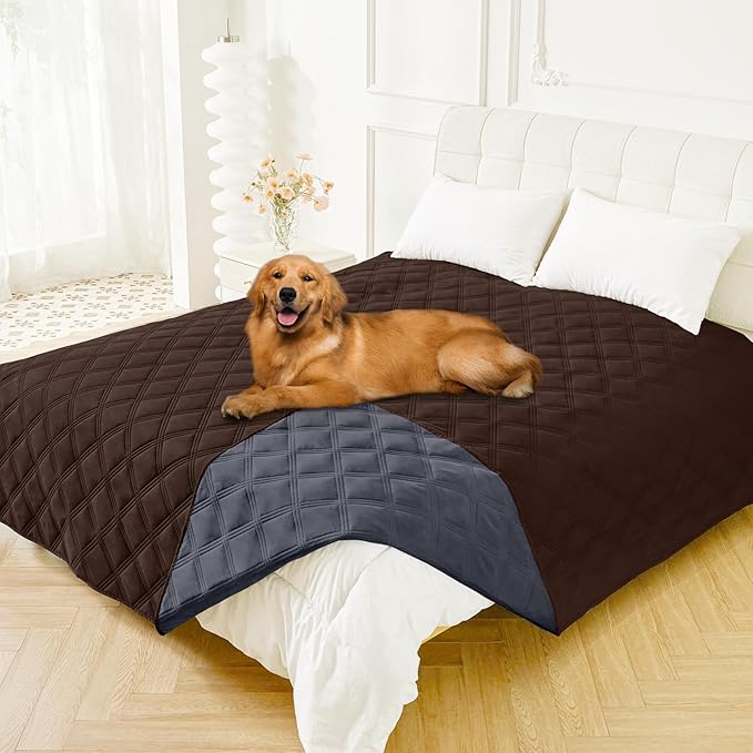 Smiry Waterproof Dog Bed Cover Blanket 82x102, Soft Reversible Pet Blanket, Washable Leakproof Cats Dogs Couch Cover for Sofa, Couch, Furniture, Chocolate/Dark Grey